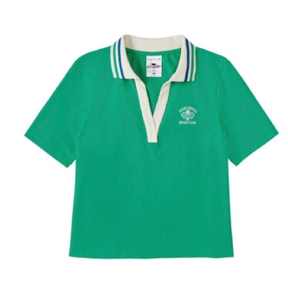 NWT Crane Pickelball Sport Club Green Polo Cropped Shirt Size Large Tenniscore